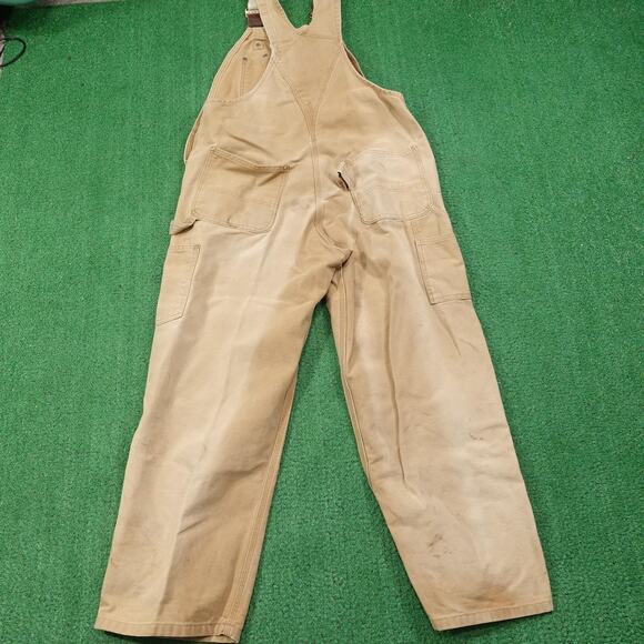 Carhartt Bib Overalls Mens 38x30 Brown Duck Double Knee Workwear Canvas R01 BRN - Picture 10 of 16